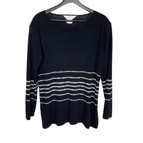 Exclusively Misook Black Stripe Pattern Long Sleeve Top Large - Picture 1 of 7